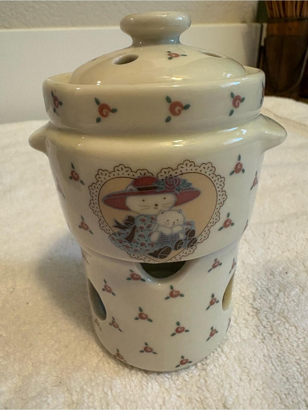 Vintage Chelsey Ceramic Potpourri Simmer Pot Candle Cat Cottagecore Grandma